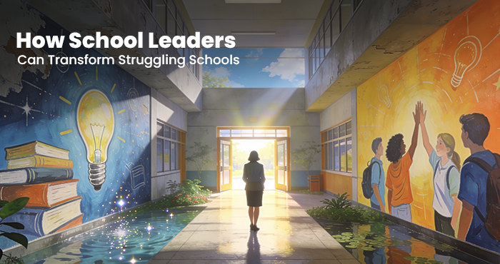 School leadership strategies, principal leading teachers in a school meeting